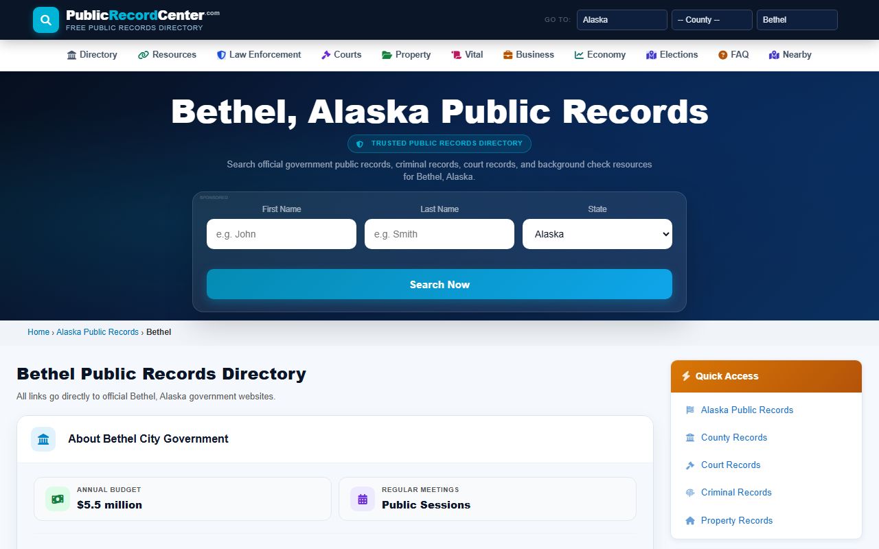 Bethel Alaska background check public records page