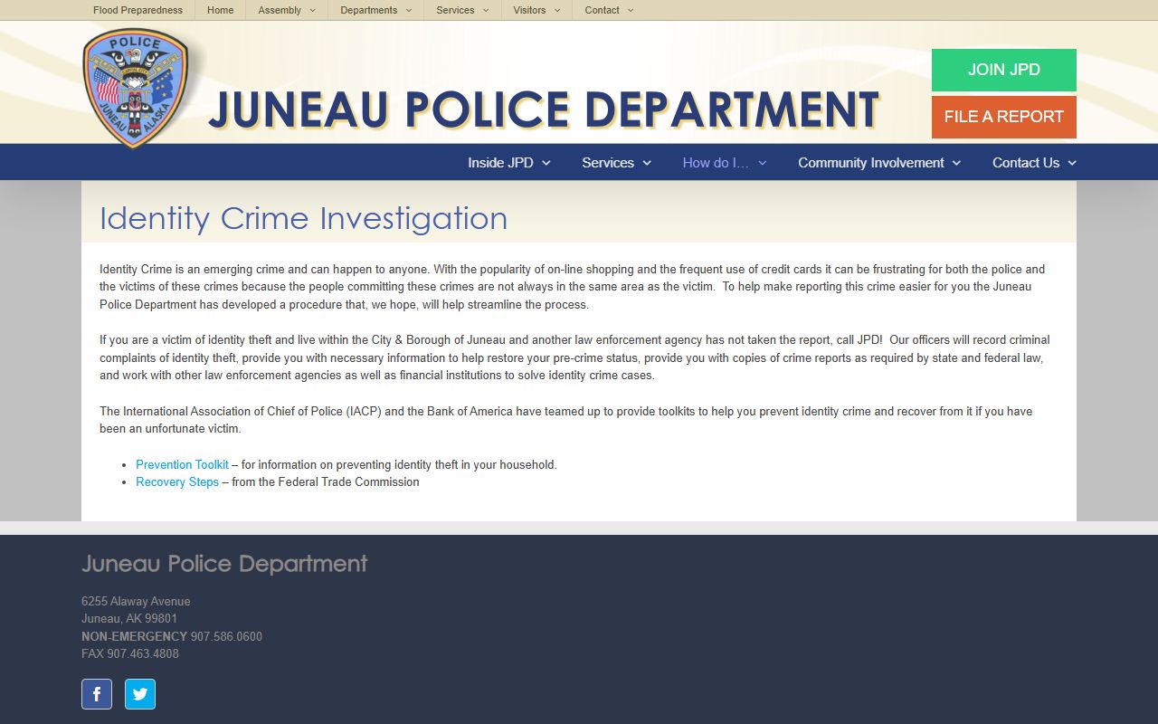 Juneau background check identity crimes resources
