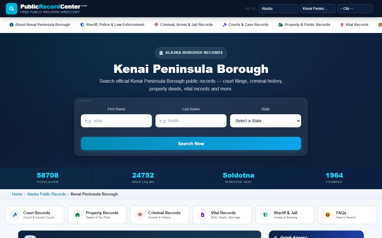 Kenai Peninsula public records background check page