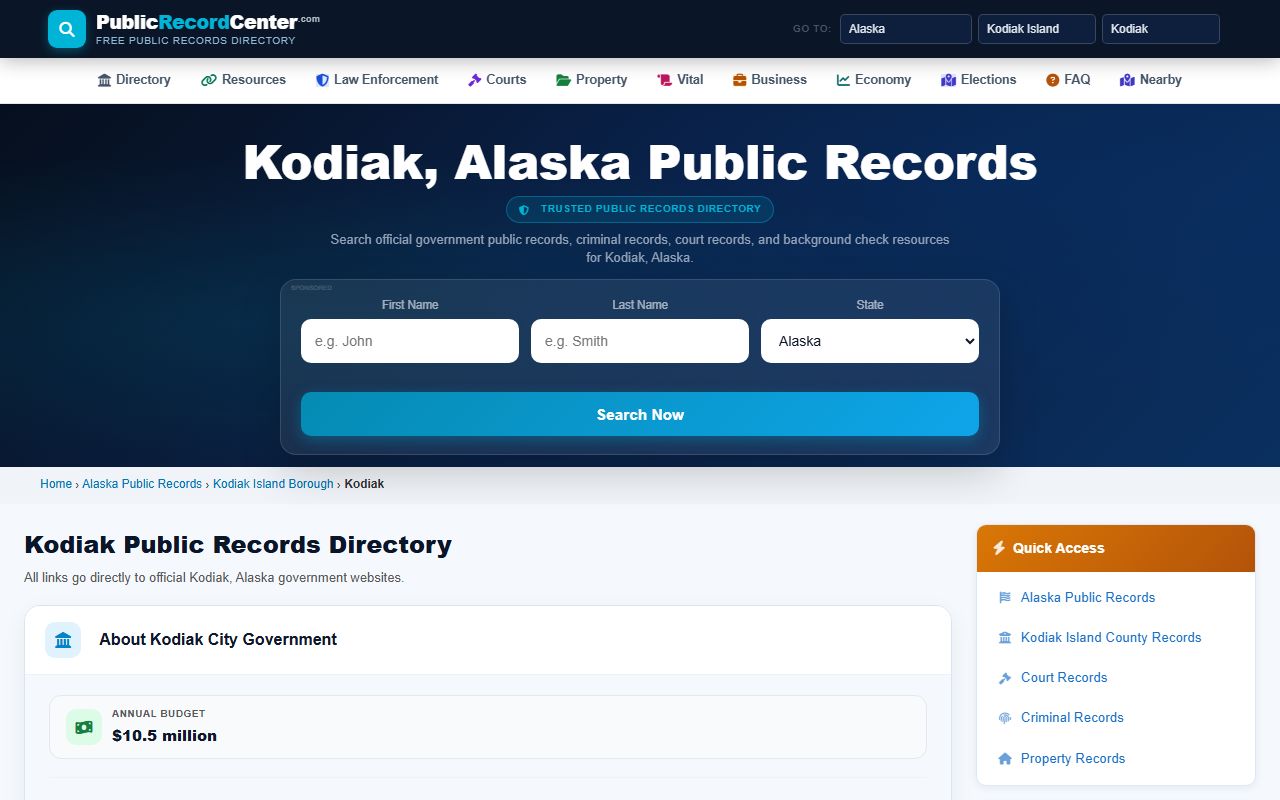 Kodiak Alaska background check public records page
