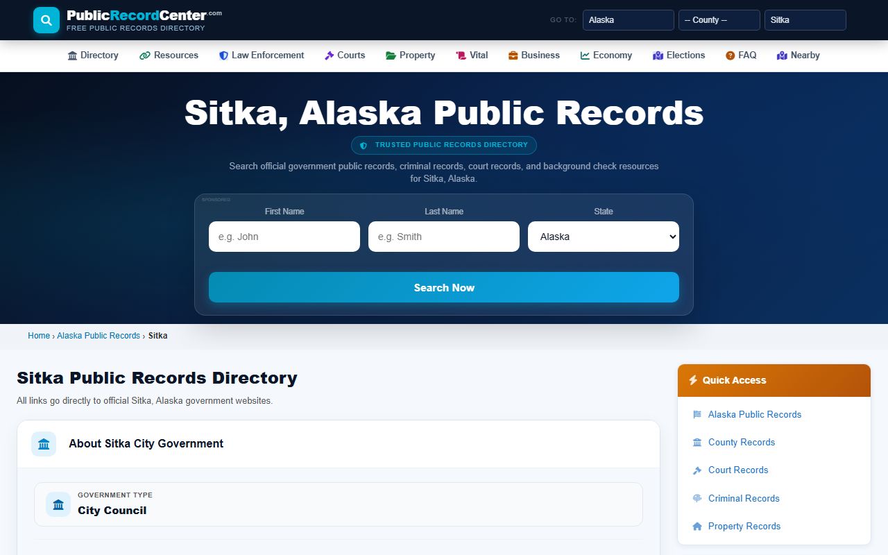 Sitka city public records background check page