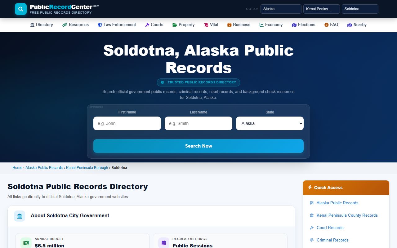 Soldotna police records background check page