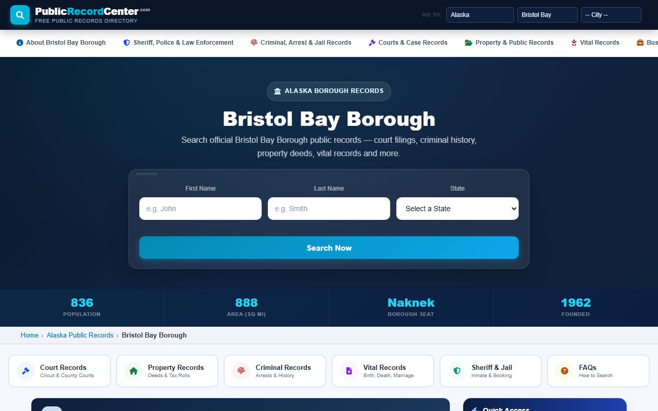 Bristol Bay Borough background check records page