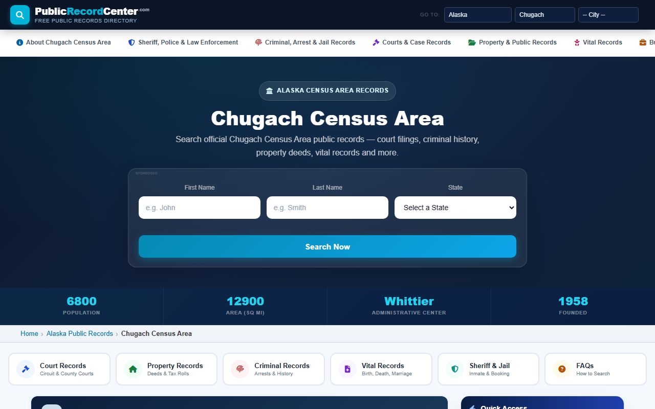 Chugach Census Area background check records page