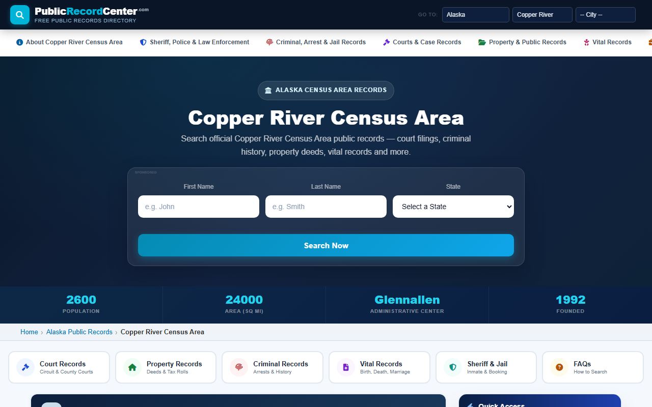 Copper River Census Area Alaska background check records