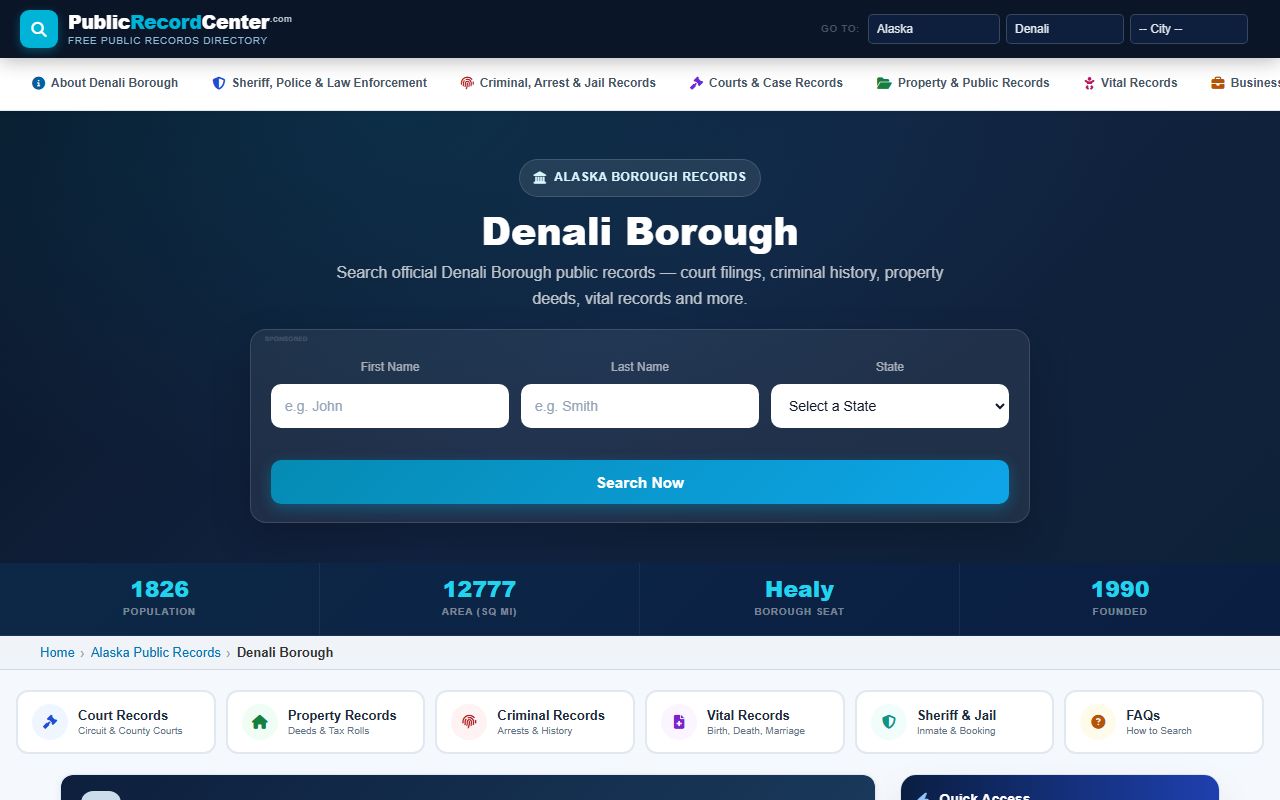 Denali Borough Alaska background check records page