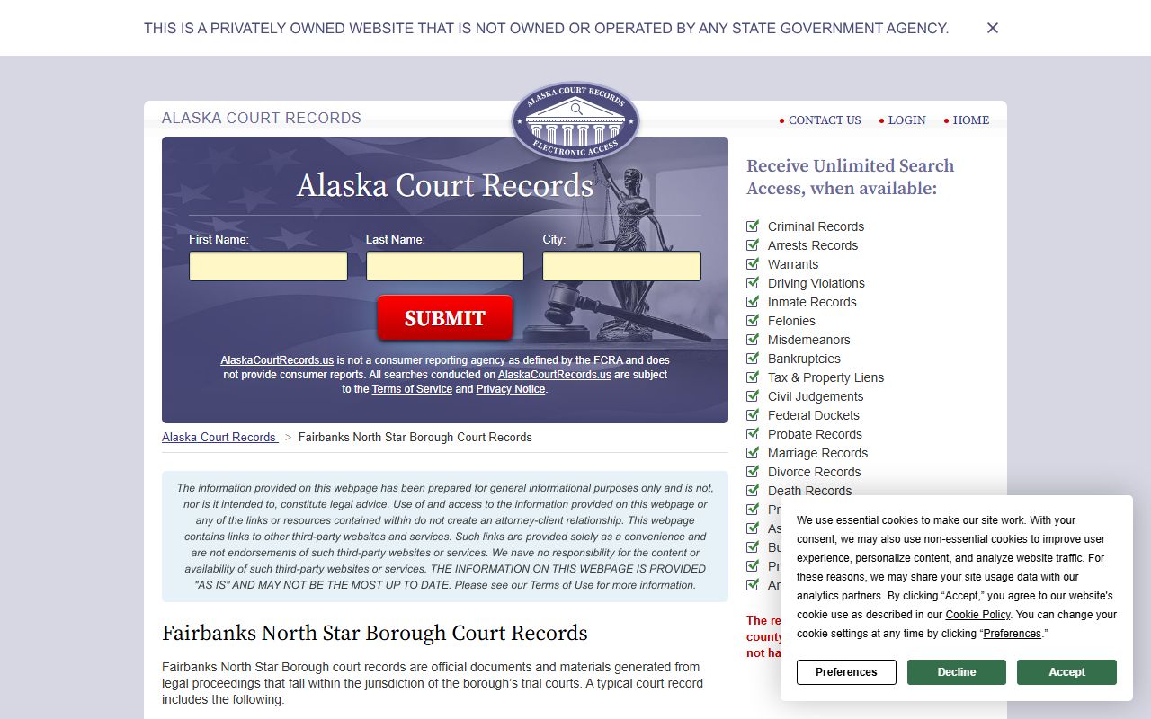 Fairbanks North Star Borough background check criminal records page