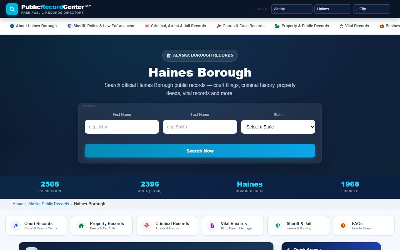 Haines Borough Alaska background check records page