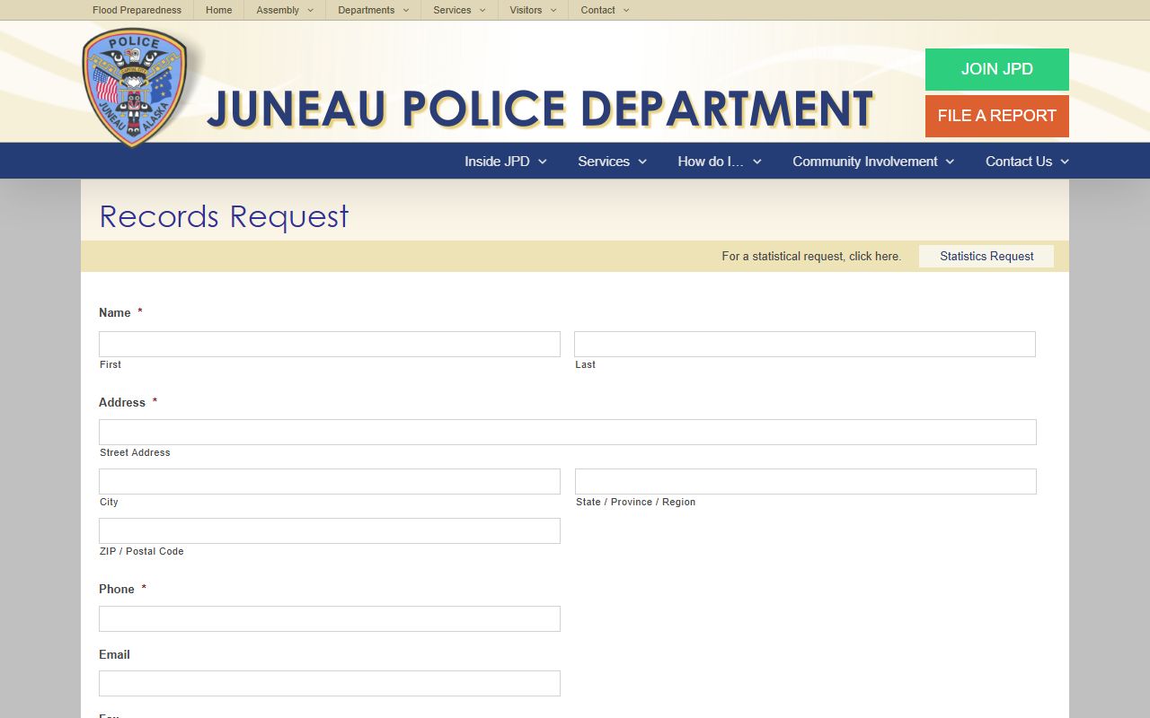 Juneau PD records request Juneau background check page