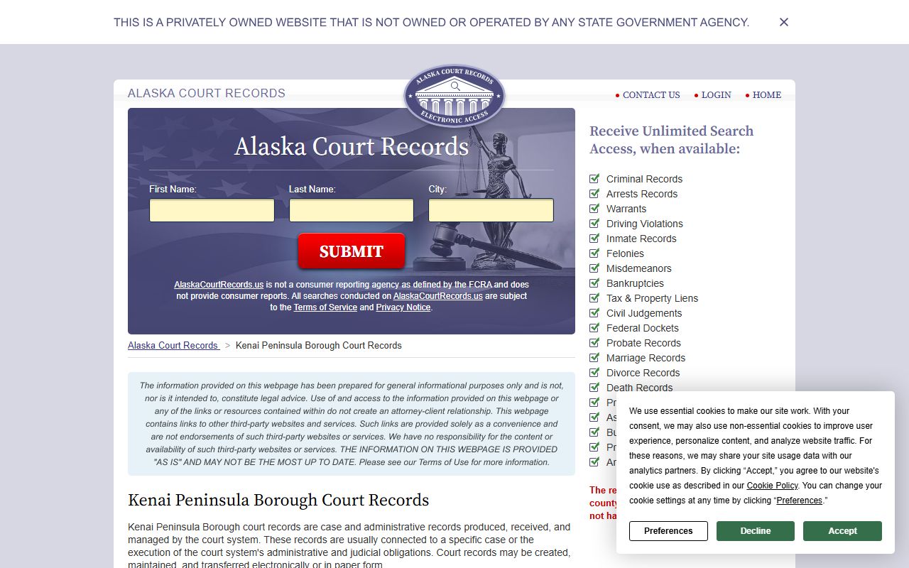 Kenai Peninsula Borough background check criminal records page
