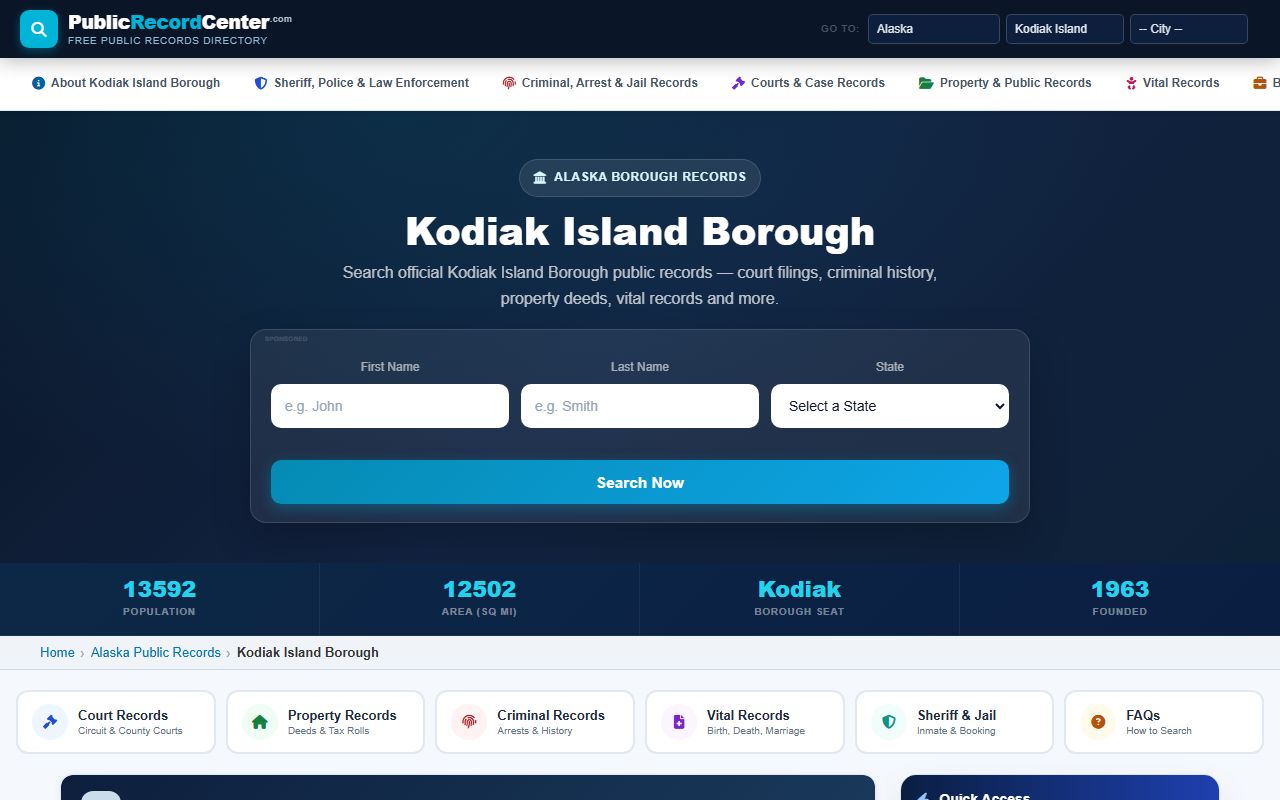 Kodiak Island Borough public records for background check
