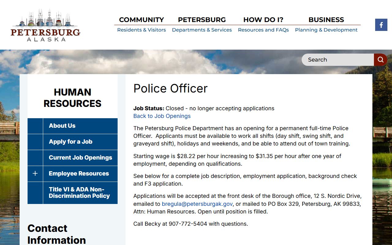 Petersburg Borough background check for police hiring