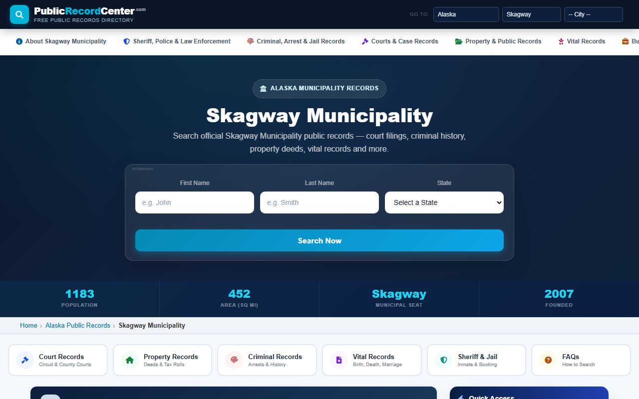 Skagway Municipality Alaska background check records page