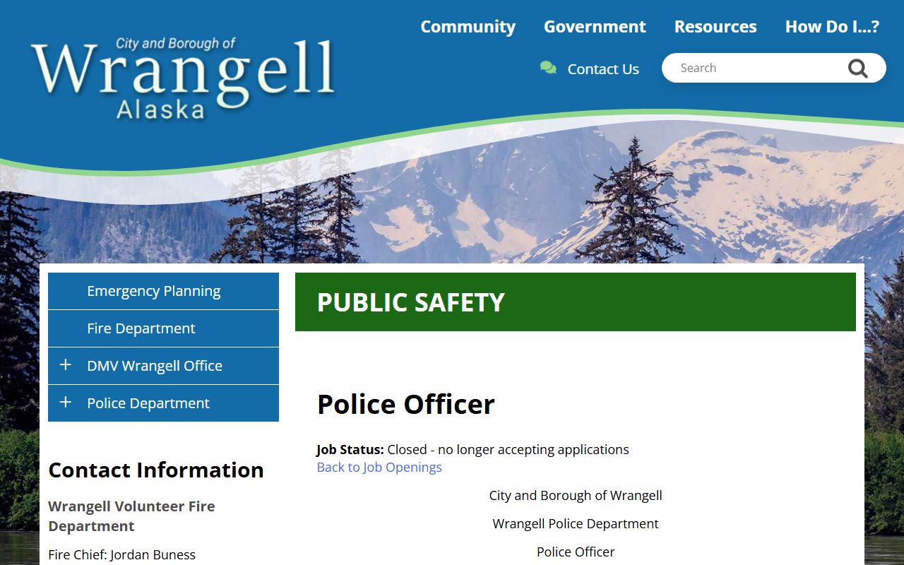 Wrangell Police Department background check hiring