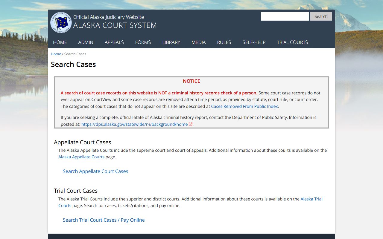 Alaska court system case search for background check