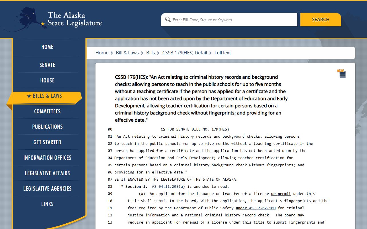 Alaska criminal justice statutes background check