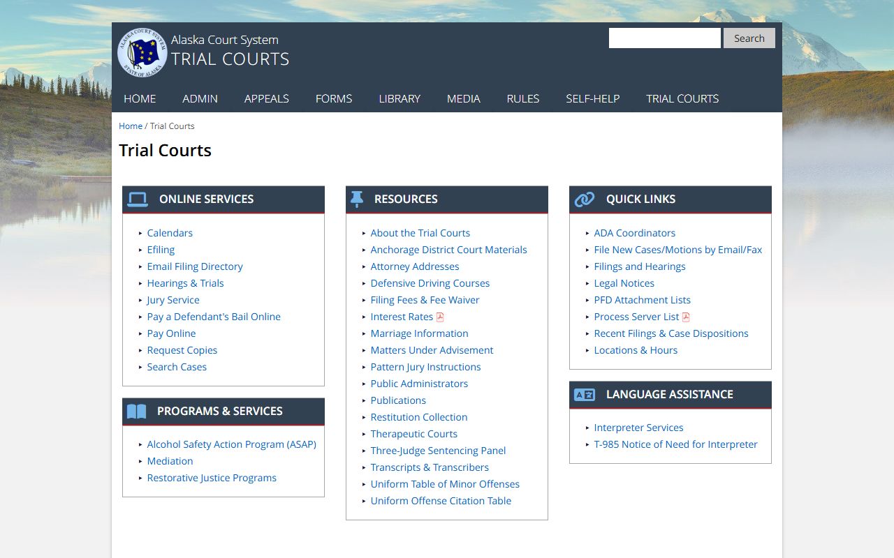 Alaska trial courts background check information