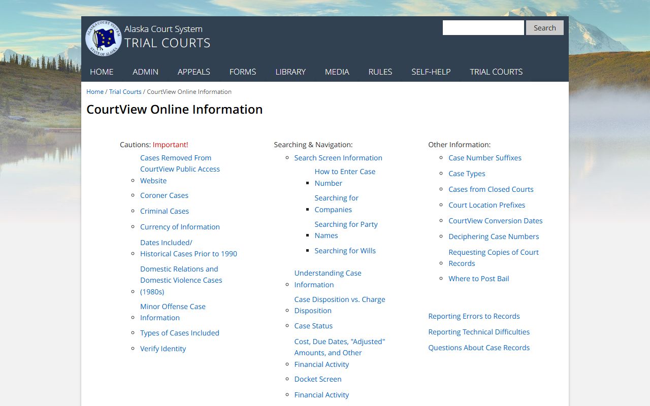 Alaska CourtView Alaska background check info page